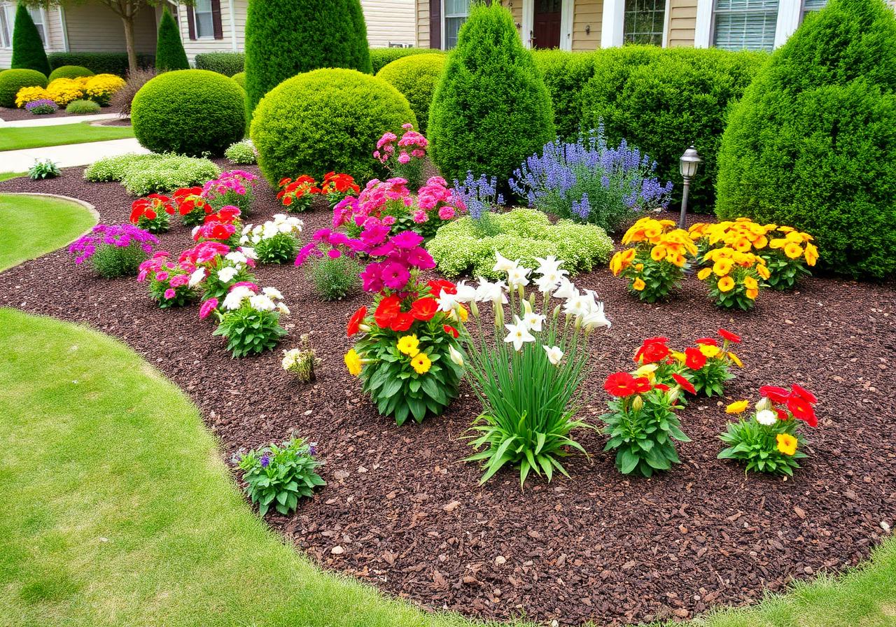 A flowering landscaped garden bed